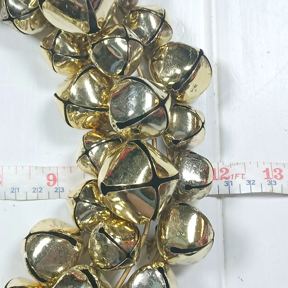 Holiday Christmas Large Jingle Bell Wreath 12”Gold Metal  Hanging Indoor Outdoor